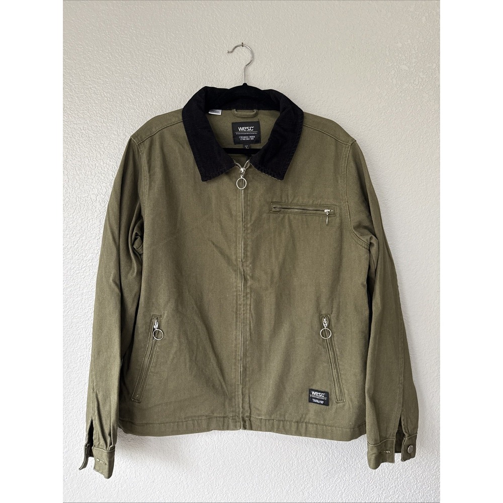 WeSC Zip Front Station Work Jacket Olive Green Canvas Mens S NWT Chore Coat